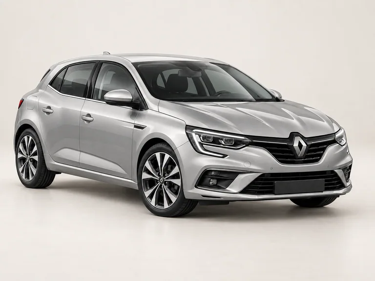 Açık stüdyo ortamında gümüş Renault Megane — temsili görsel
